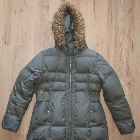 Larry Levine Puffer Jacket Coat Faux Fur Hood Green Size XL - Picture 3 of 5